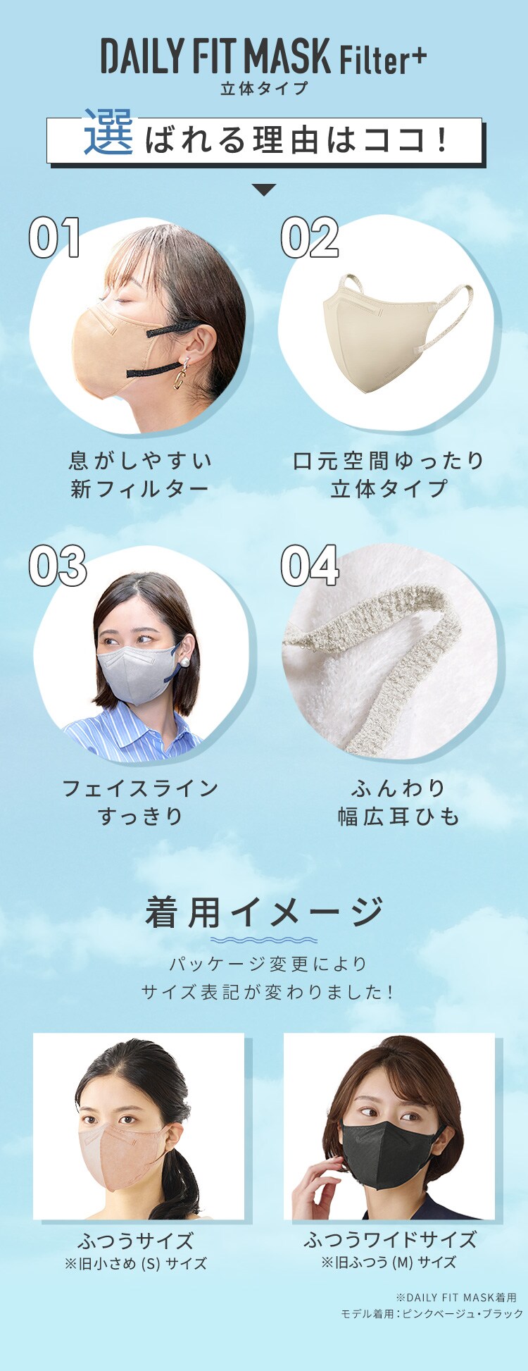 【5枚】デイリーフィットマスク DAILY FIT MASK フィルタープラス カラーマスク 立体 ふつうサイズ ペールベージュ&times;ボルドー5