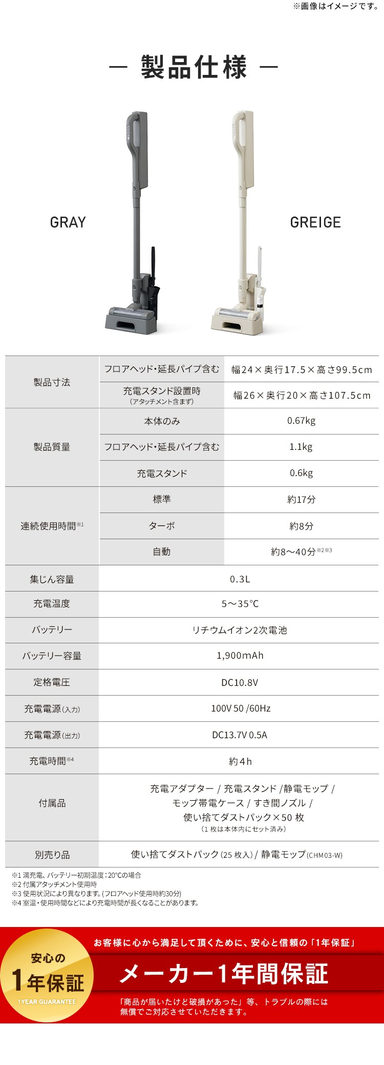 【アタッチメントセット】 MagiCaleena 掃除機 紙パック式 置くだけ充電 紙パック付き SBD-201P-HC+MTS29 グレージュ16