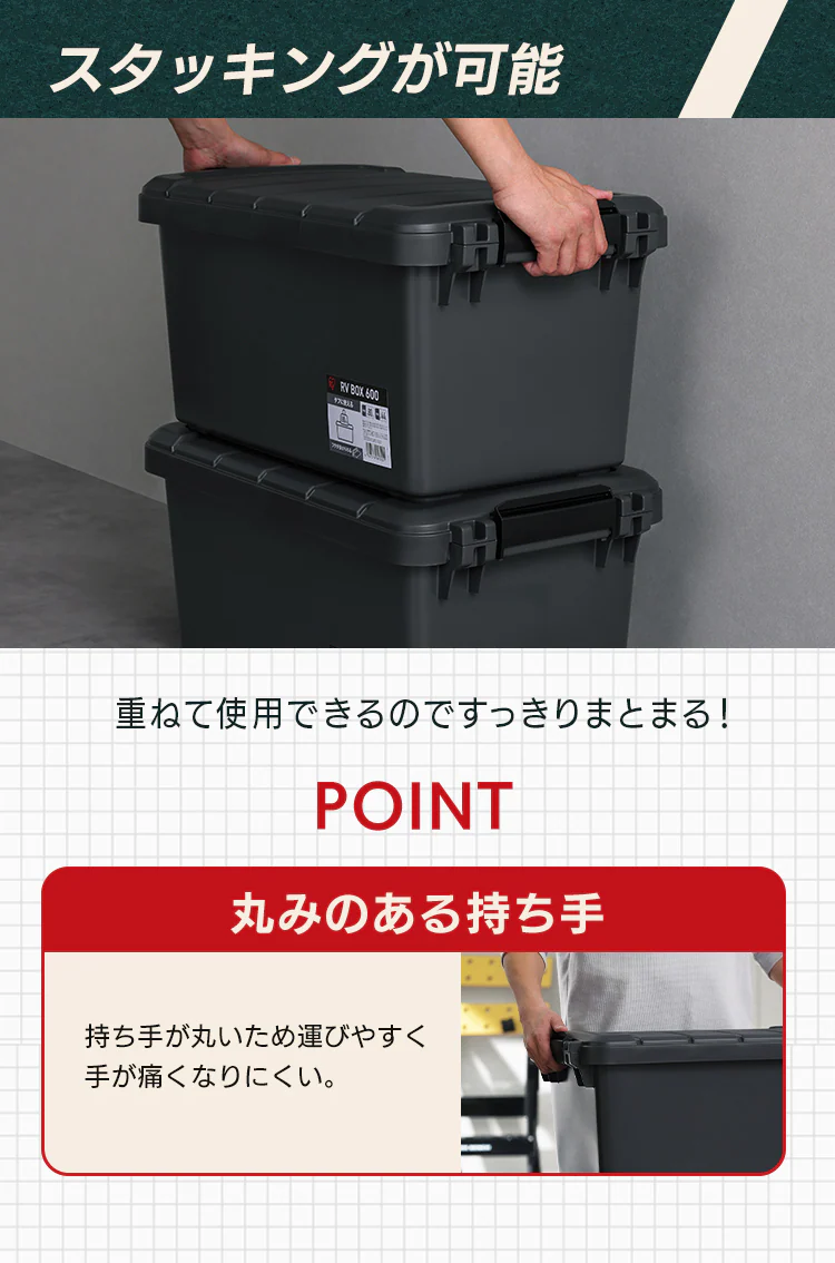 収納ボックス RVBOX 600 耐荷重約80kg RV600R グレー／ダークグリーン4