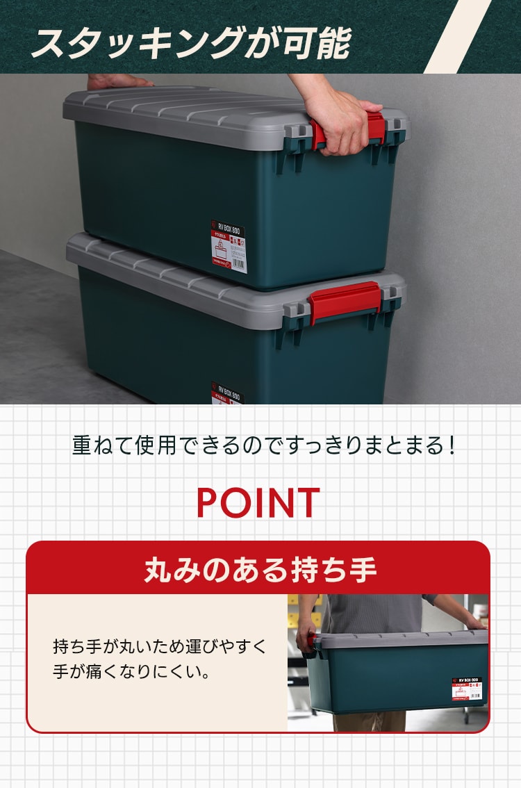 【2個セット】収納ボックス RVBOX 800 耐荷重約80kg  グレー／ダークグリーン4