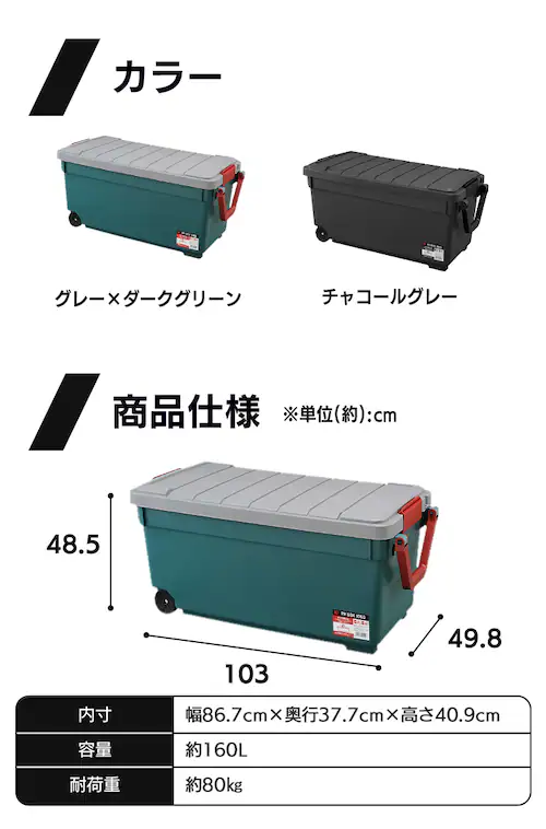 収納ボックス RVBOX 1000 耐荷重約80kg RV1000R グレー/ダークグリーン 