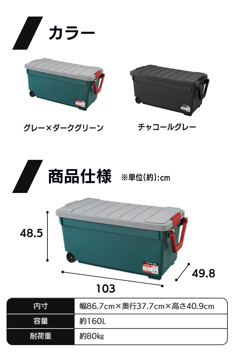  収納ボックス RVBOX 1000 耐荷重約80kg RV1000R チャコールグレー6