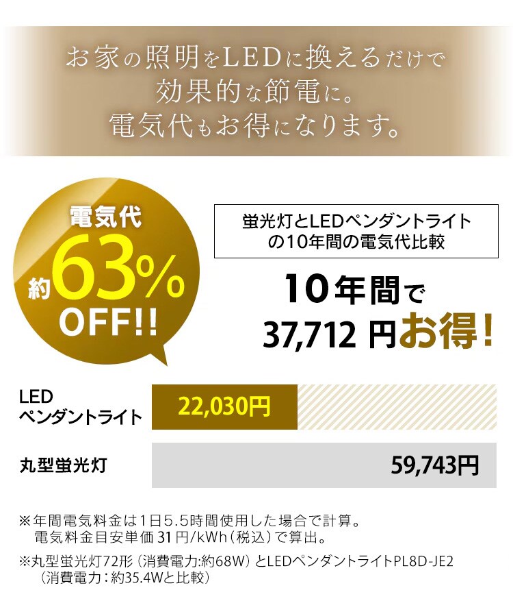 LED ペンダントライト 8畳 調光 工具・工事不要 5年保証 PL8D-JE26