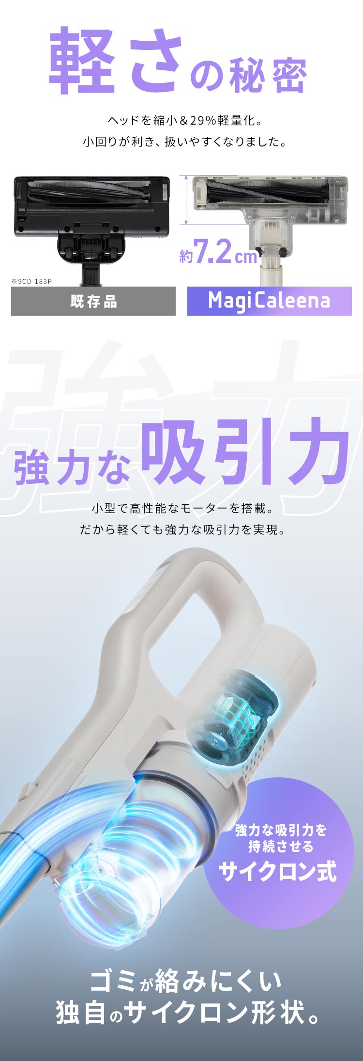MagiCaleena 掃除機 コードレス サイクロン式 ゴミ回収ドック付き