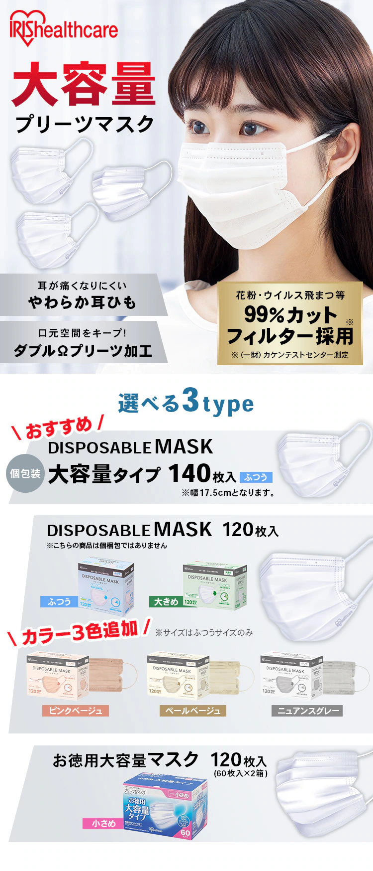 【120枚】ディスポーザブルマスク ふつうサイズ ホワイト 大容量  DISPOSABLE マスク プリーツマスク 不織布0