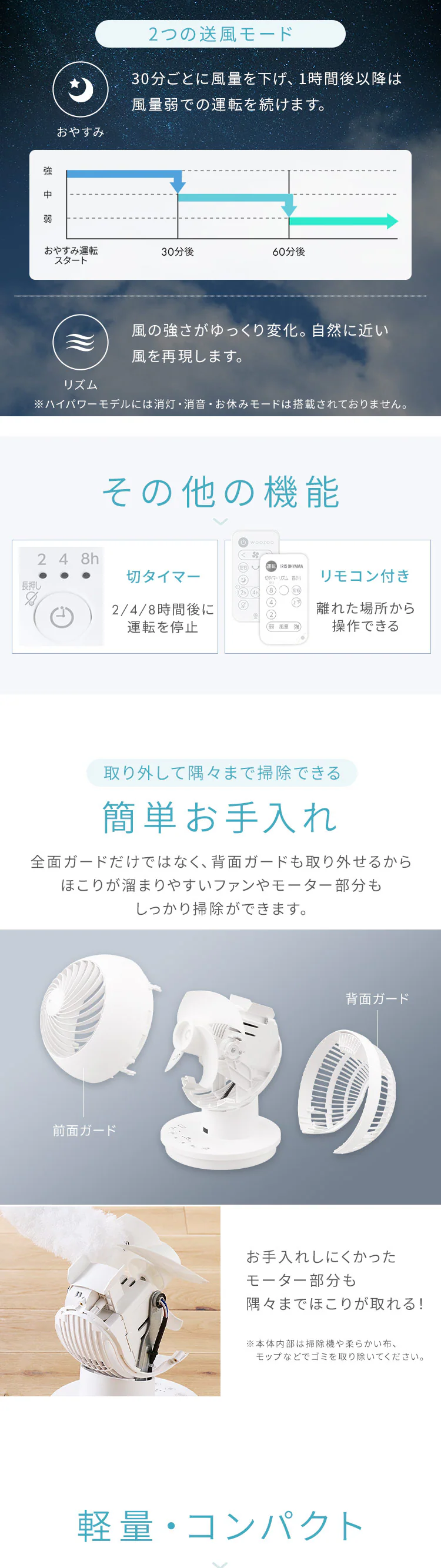 【分解丸洗い】 サーキュレーター 18畳 上下左右首振り PCF-BC15TEC-W ホワイト9