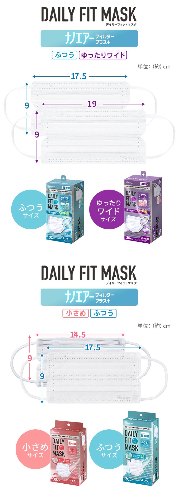 【30枚】デイリーフィットマスク DAILY FIT MASK (耳ゴム4mm) マスク ふつうサイズ ナノエアーフィルタープラス プリーツタイプ6