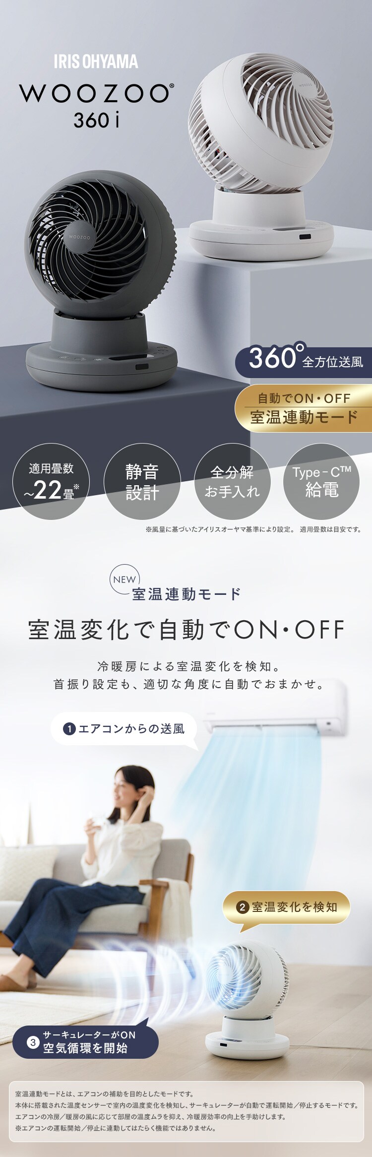 サーキュレーター 22畳 DCモーター WOOZOO 360 i PCF-SDS15TEC-PD-W ホワイト0