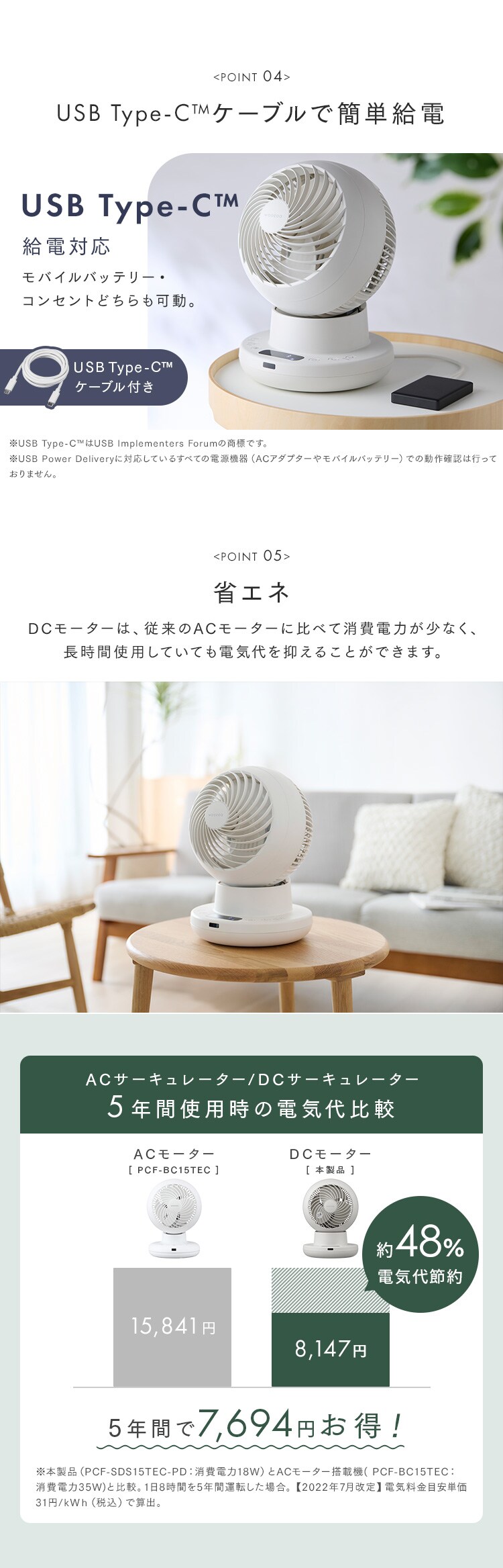 サーキュレーター 22畳 DCモーター WOOZOO 360 i PCF-SDS15TEC-PD-W ホワイト7