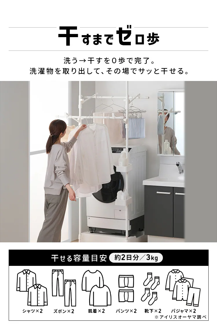 デットスペースを有効活用♪ 洗濯機上物干し 洗剤トレー付き ホワイト TSM-6402