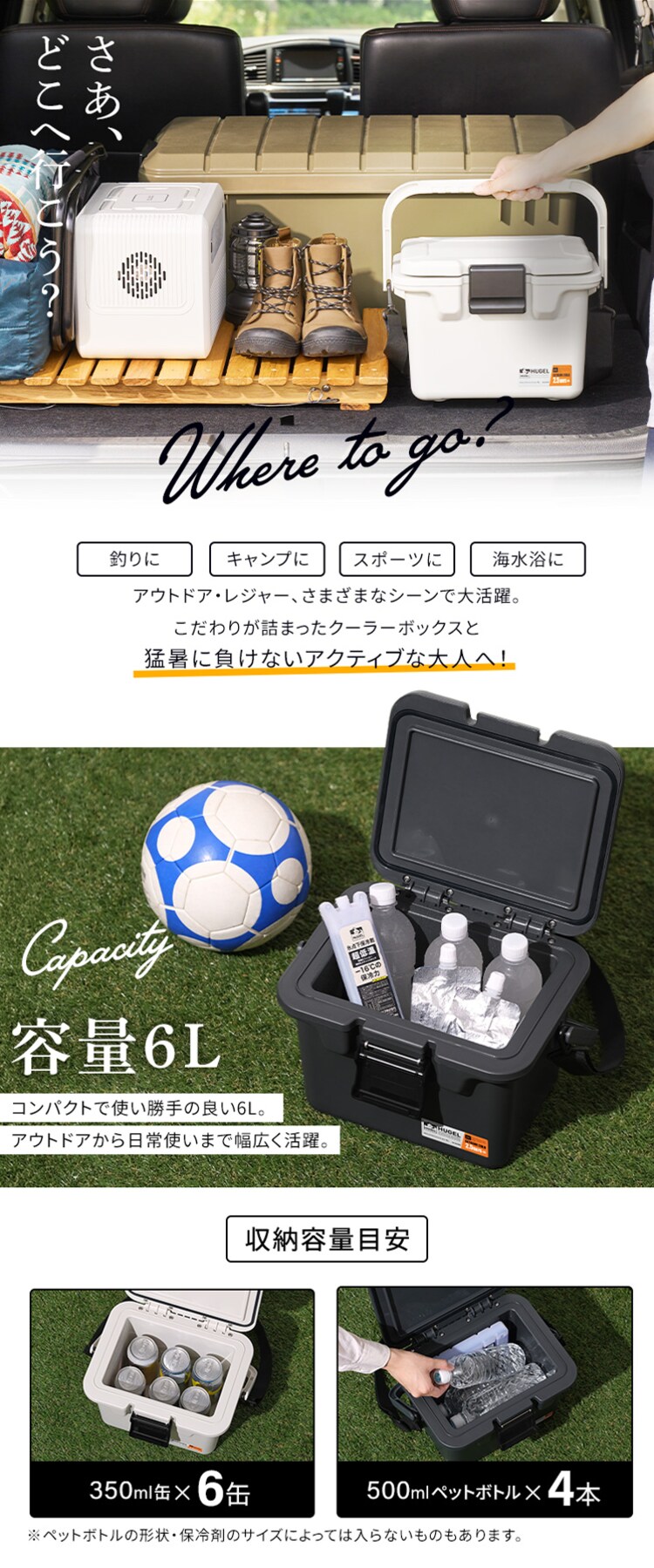 【長時間保冷剤M付き】HUGEL 真空断熱クーラーボックス 6Ｌ VITC-6 アッシュホワイト3