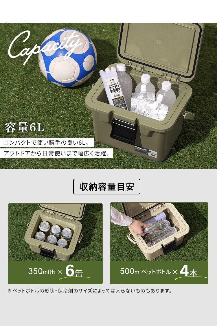 【急速凍結保冷剤M付き】HUGEL クーラーボックス 6Ｌ TC-6 ベージュ1