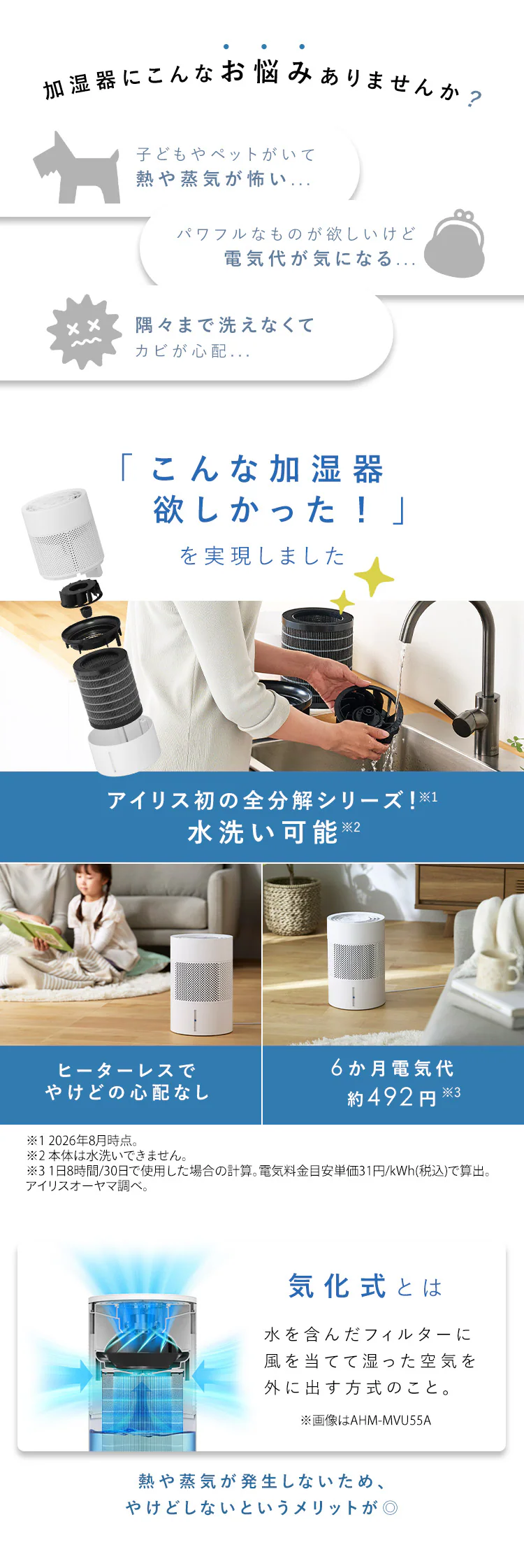 気化加湿器  AHM-MVU35A-W ホワイト1