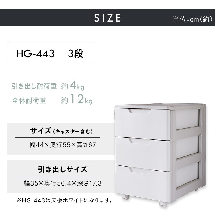 ロングチェスト 3段 収納ケース クローゼット ホワイト／ベージュ HG