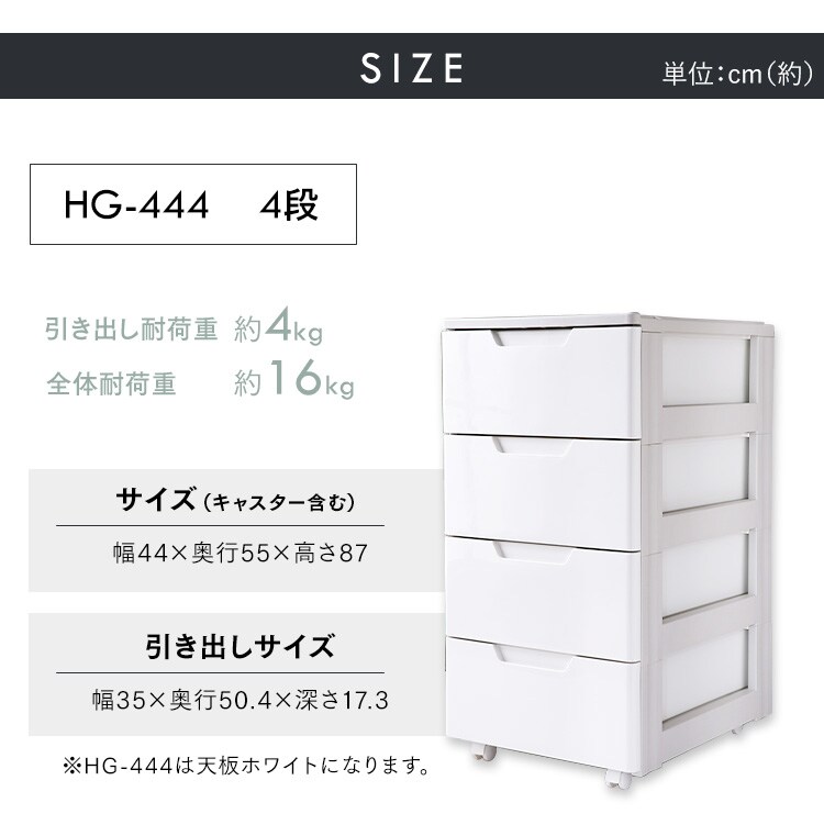 ロングチェスト 4段 収納ケース クローゼット ホワイト／ベージュ HG-4447