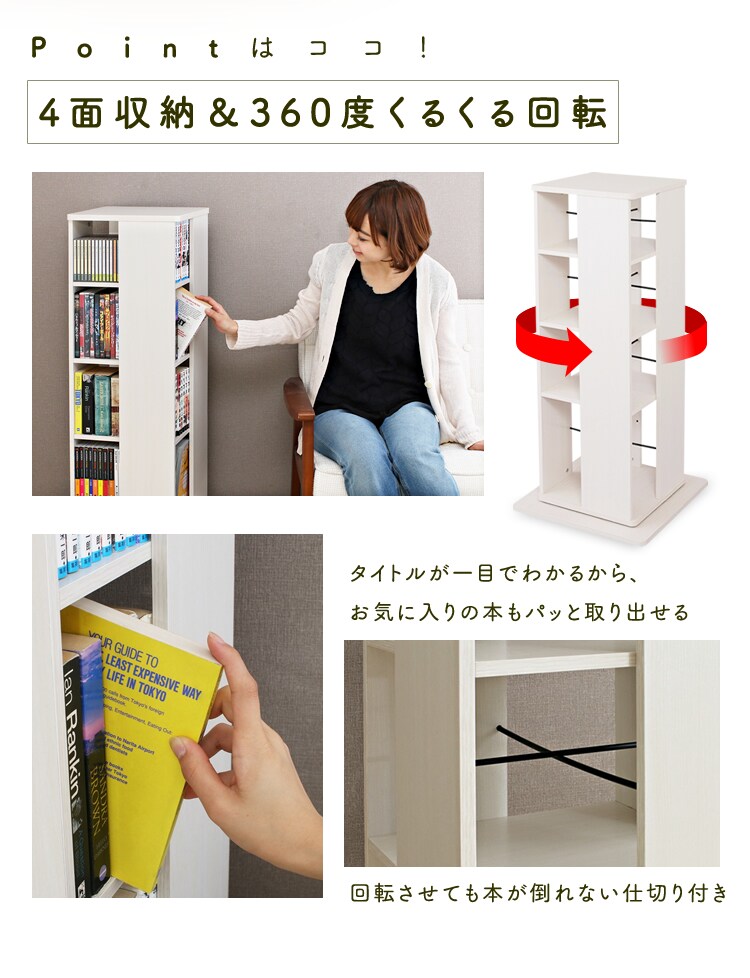 ポイントは4面収納＆360度くるくる回転