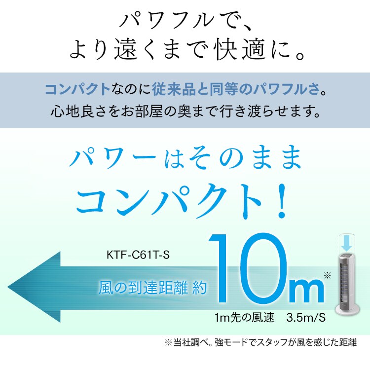 タワーファン 扇風機 ミニ 静音 左右首振り 上下ルーバー KTF-C61TS6