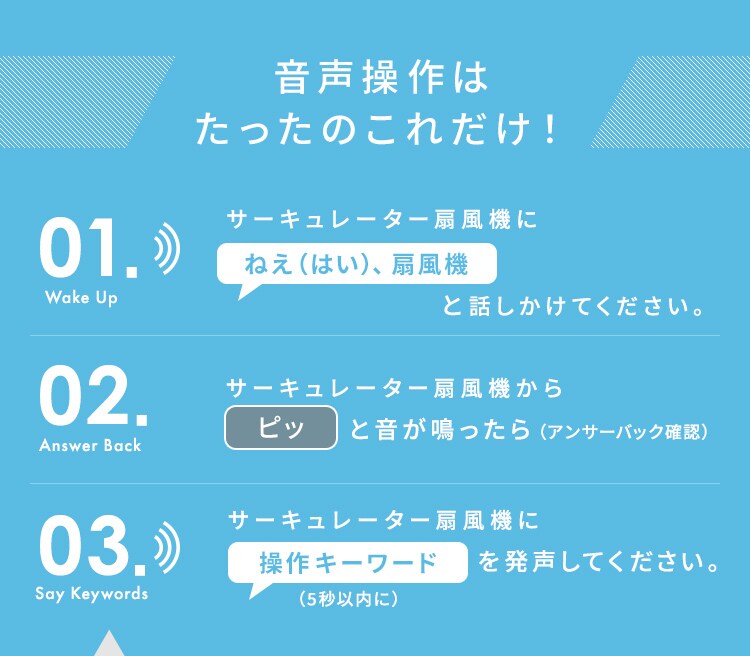 サーキュレーター 扇風機 24畳 DCモーター 音声操作 上下左右首振り KSF-DCV151T ホワイト10