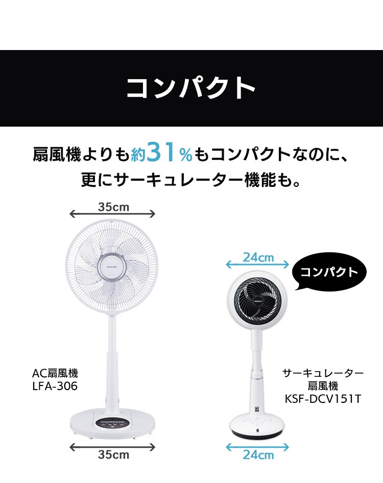 サーキュレーター 扇風機 24畳 DCモーター 音声操作 上下左右首振り KSF-DCV151T ホワイト44