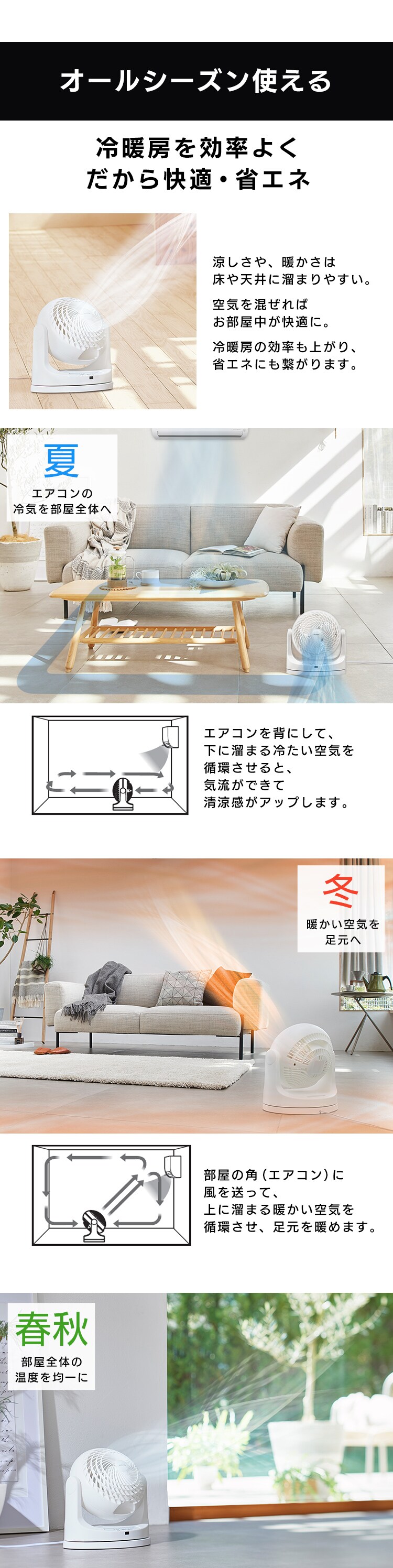 サーキュレーター 14畳 マカロン型 左右首振り リモコン付 KCF-MKC181-W ホワイト3
