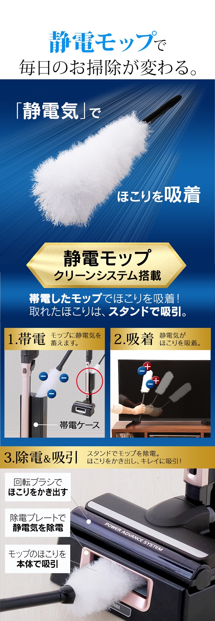 掃除機 コードレス 紙パック 自走式 極細軽量 モップ付 SBD-F2P 6