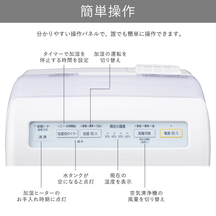 空気清浄機 10畳 加湿空気清浄機 8畳 スチーム式 風量3段階 加湿モード3段階 HXF-C25-W ホワイト19