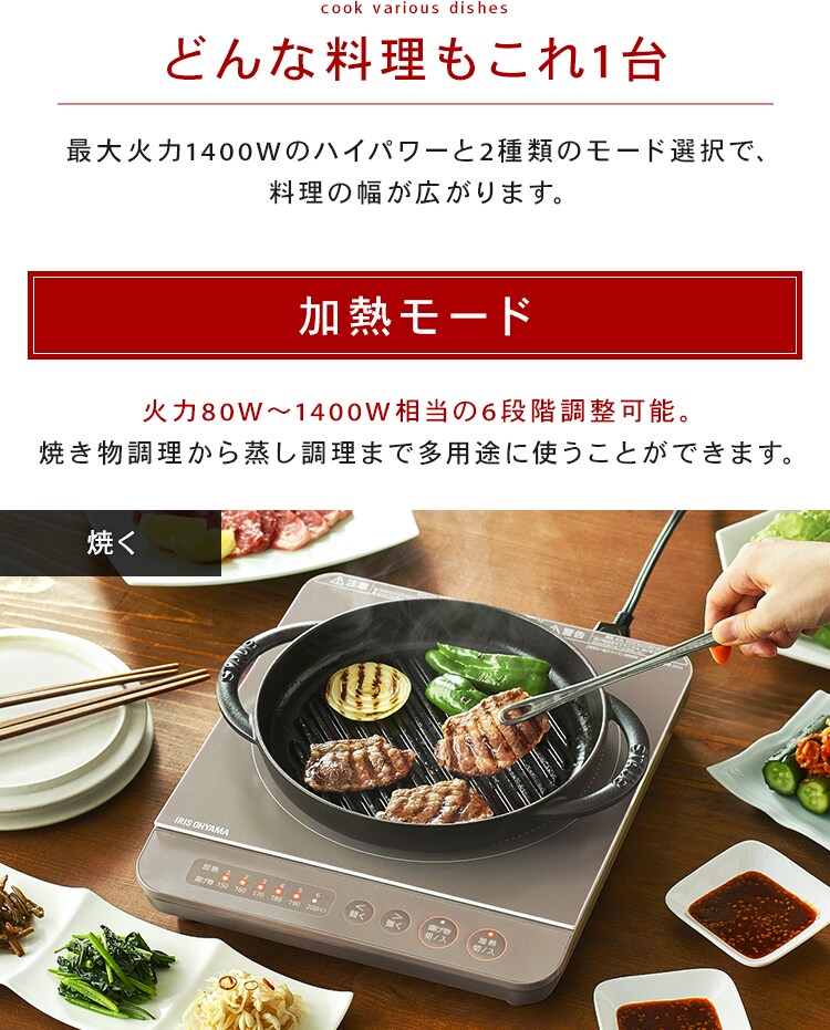 【訳あり】【セット品】1口IHコンロ 1400W 鍋 24cm IHKP-T3724-P ピンク5
