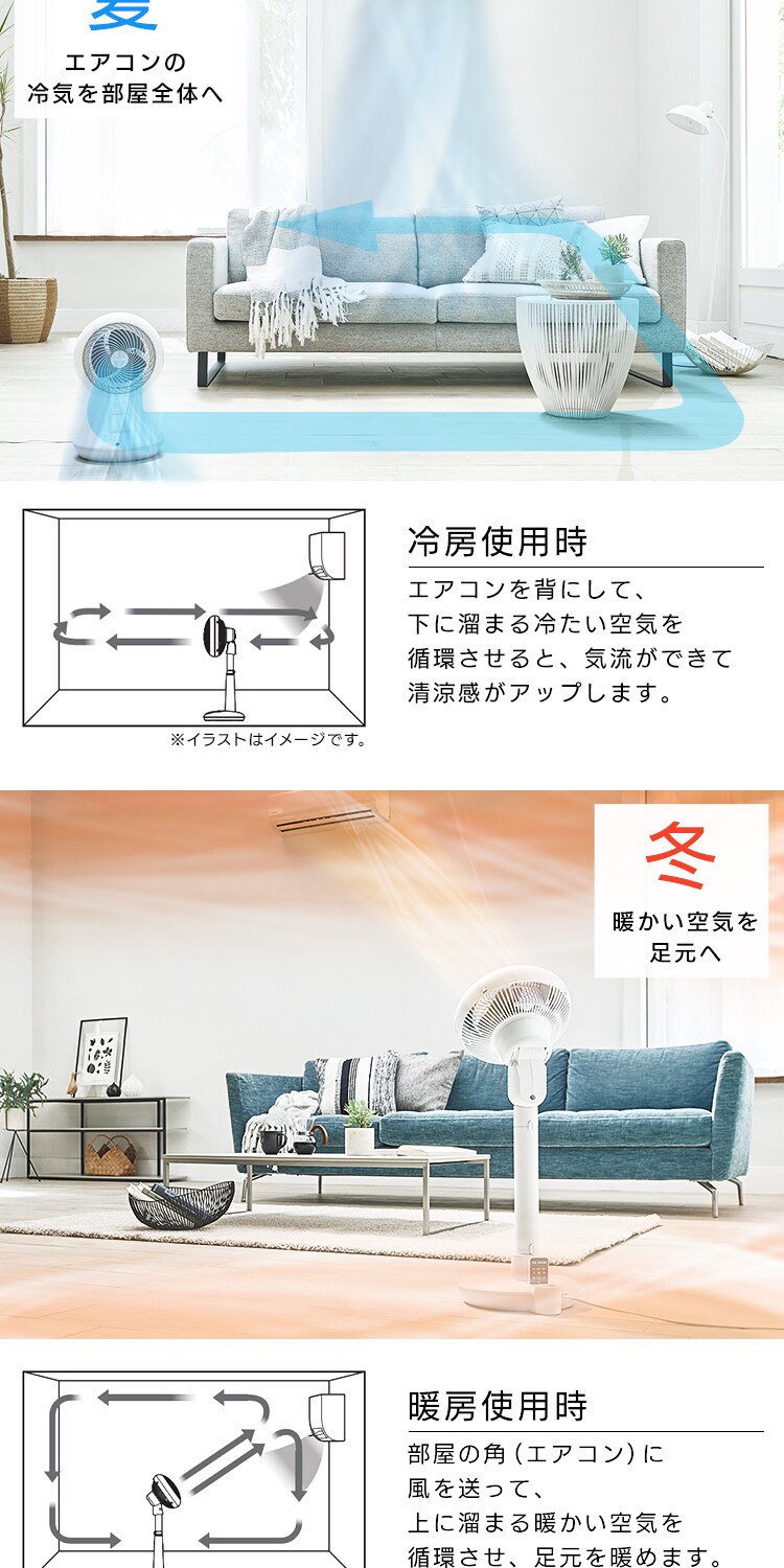【訳あり】サーキュレーター扇風機 DC 24畳 上下左右首振り コンパクト STF-DC15TC-W ホワイト8
