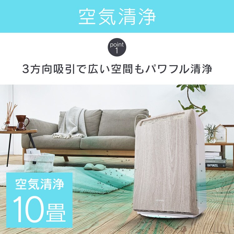 空気清浄機 10畳 加湿空気清浄機 8畳 デザインモデル スチーム式 風量3段階 加湿モード3段階 マイナスイオン RHF-253-WM 白木目5