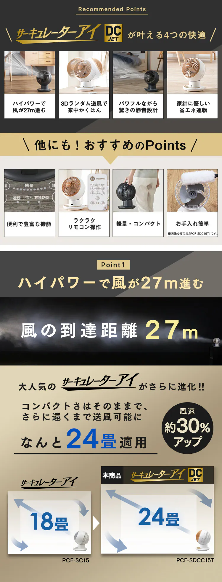 サーキュレーターアイ 24畳 DCモーター 上下左右首振り KCF-SDCC151T-B ブラック2