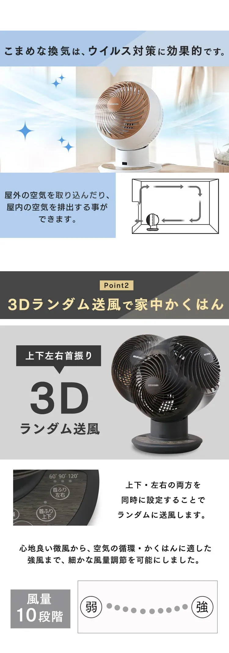 サーキュレーターアイ 24畳 DCモーター 上下左右首振り KCF-SDCC151T-B ブラック5