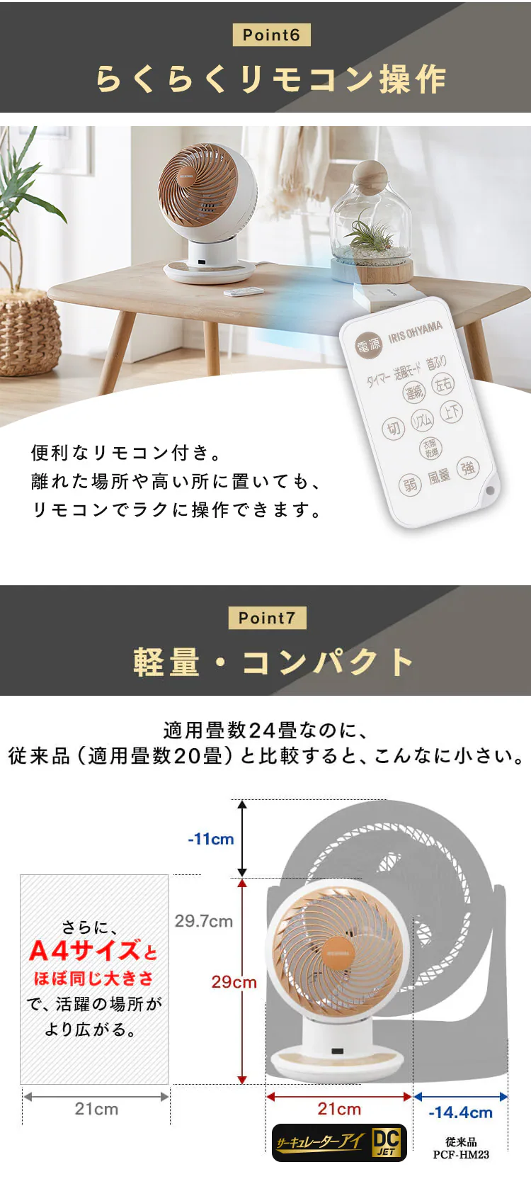 サーキュレーターアイ 24畳 DCモーター 上下左右首振り KCF-SDCC151T-B ブラック10