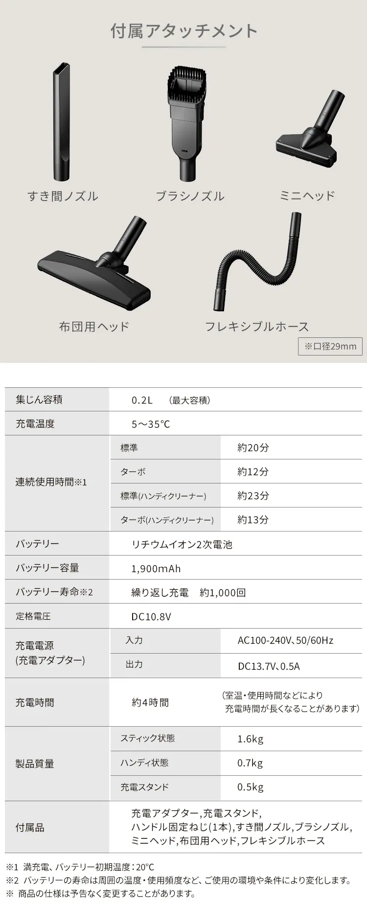 【アタッチメント5点セット】掃除機 コードレス サイクロン 自走式 置くだけで充電 2way SCD-160P-T14