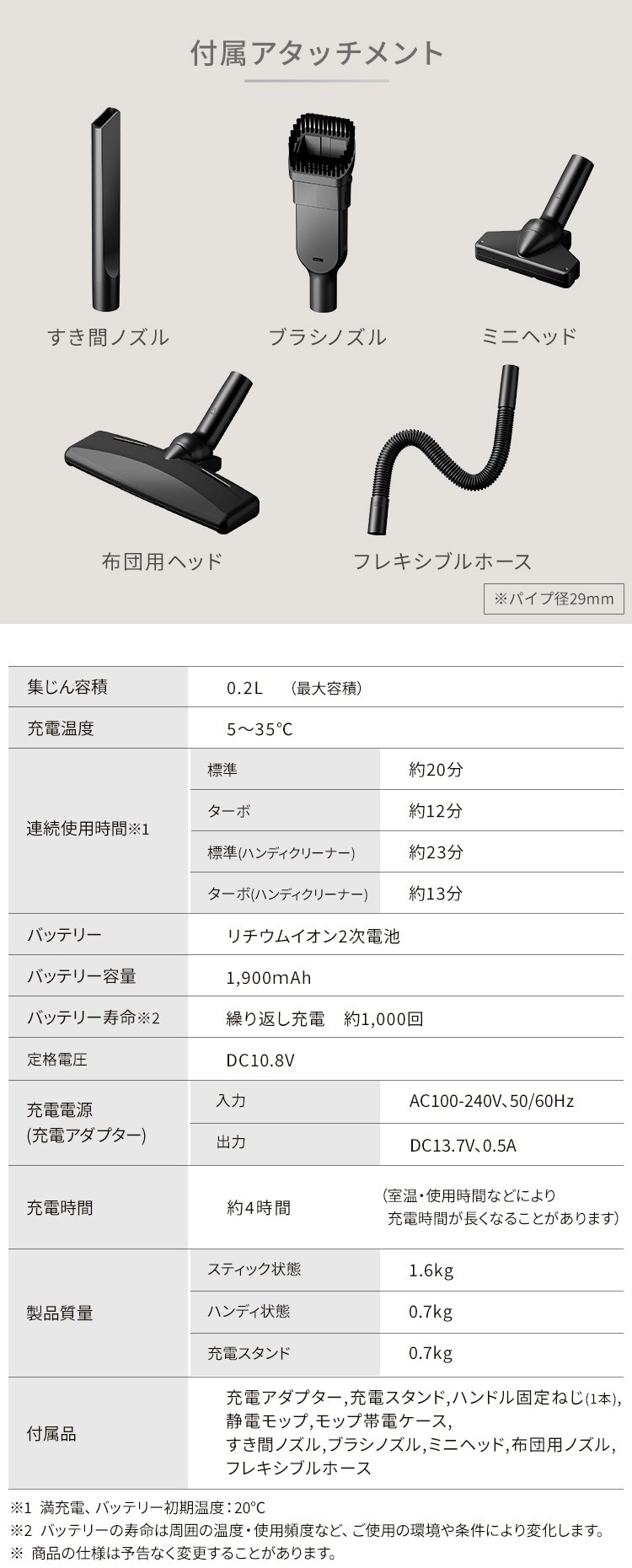 【アタッチメント5点セット】掃除機 コードレス サイクロン 自走式 モップ付 置くだけで充電 2way 16