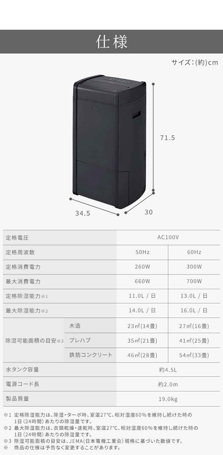 除湿機 ハイブリッド式 33畳 16L スピード衣類乾燥 静音 キャスター付き IJH-L160-H9