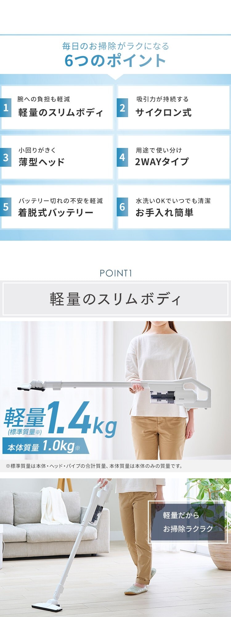 【訳あり】掃除機 コードレス サイクロン 薄型ヘッド SCD-180-W ホワイト 1