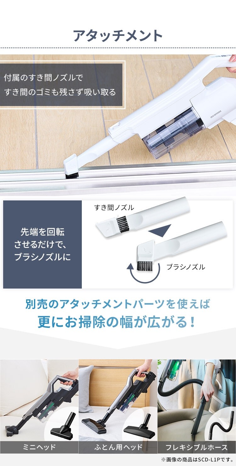 【訳あり】掃除機 コードレス サイクロン 薄型ヘッド SCD-180-W ホワイト 5