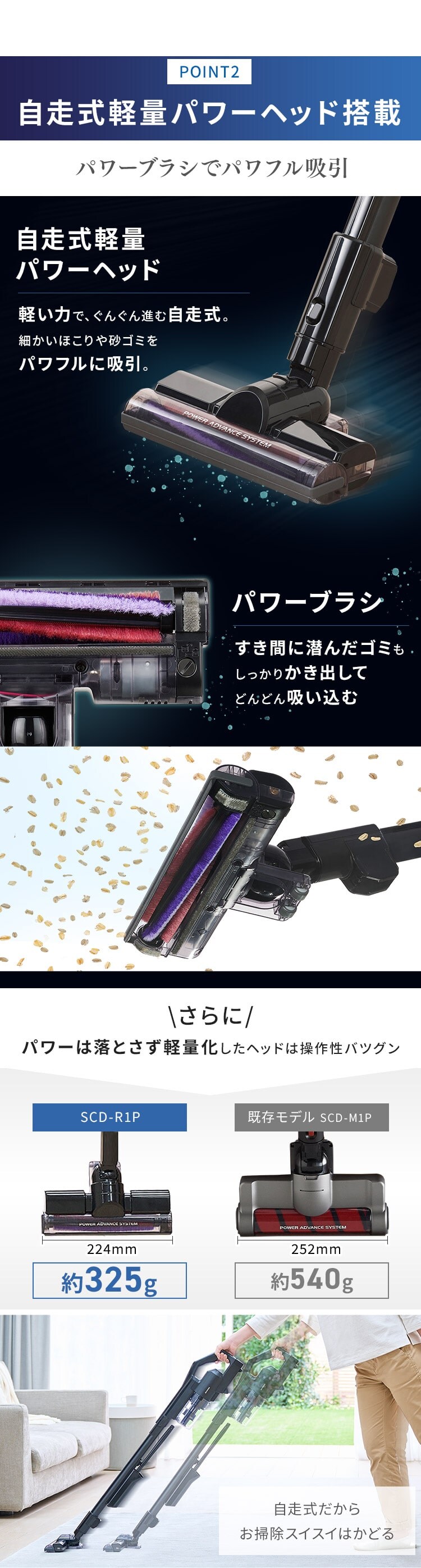 【訳あり】掃除機 コードレス サイクロン 自走式 モップ付 置くだけで充電  ブラック2