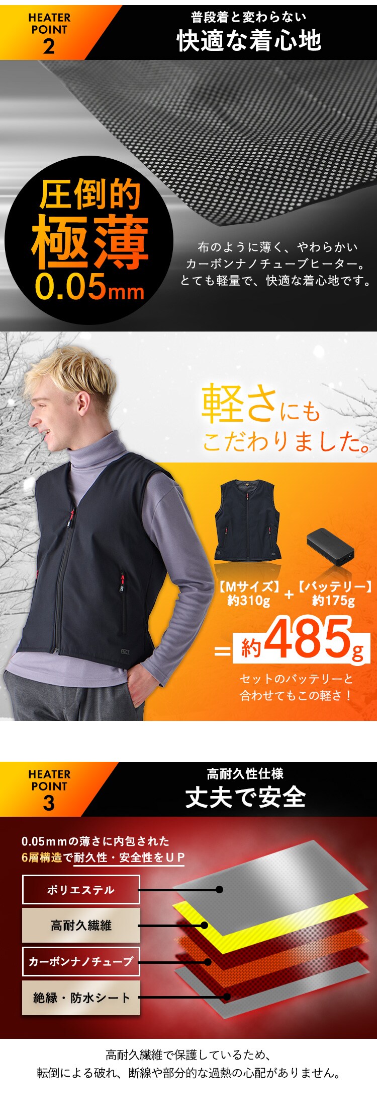 【バッテリー付き】 ヒートベスト インナー Sサイズ FC21620-BKS ブラック 6