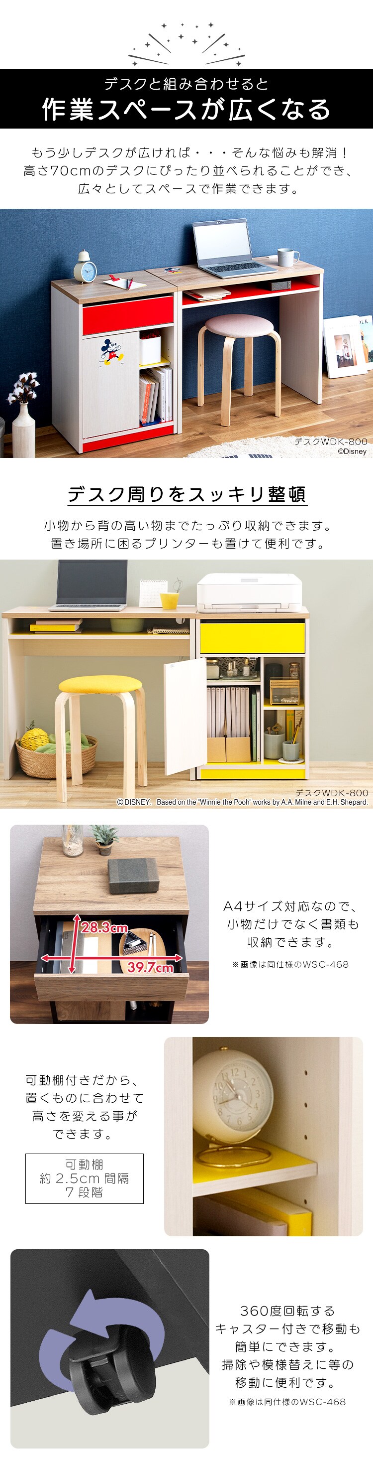 サイドチェスト キャスター付き くまのプーさん WSC-4682