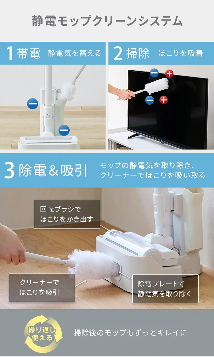 daspo 掃除機 コードレス サイクロン モップ付 置くだけで充電 SCD-S1P-W ホワイト 16