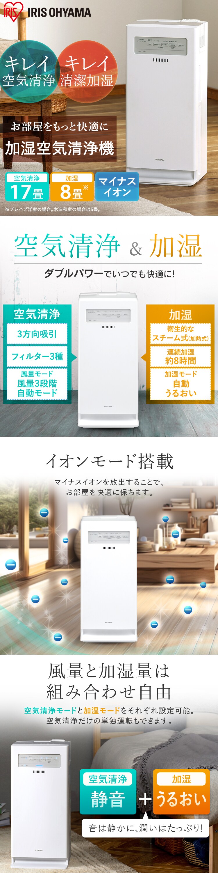 【訳あり】加湿空気清浄機 17畳  ホワイト0