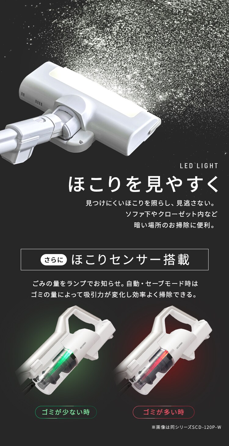 【モップセット】 掃除機 コードレス サイクロン式 置くだけで充電 軽量 SCD-122PM-W ホワイト3