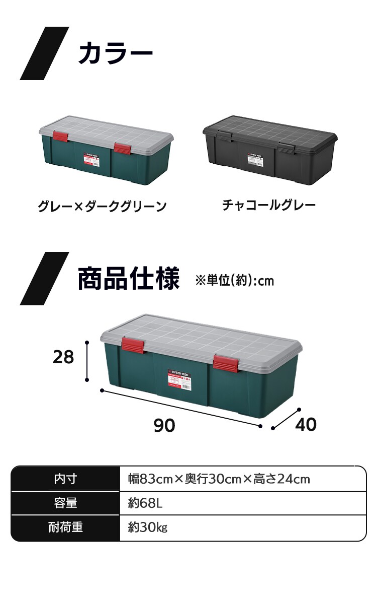  収納ボックス RVBOX 900D 耐荷重30kg 仕切り板付き RV900D グレー/ダークグリーン5