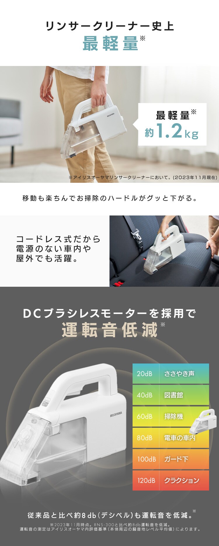 【コードレス】リンサークリーナー ハンディ 家庭用 カーペット ソファ 車シート 掃除機 吸引 掃除 収納ケース付 RNSK-B200D-W3