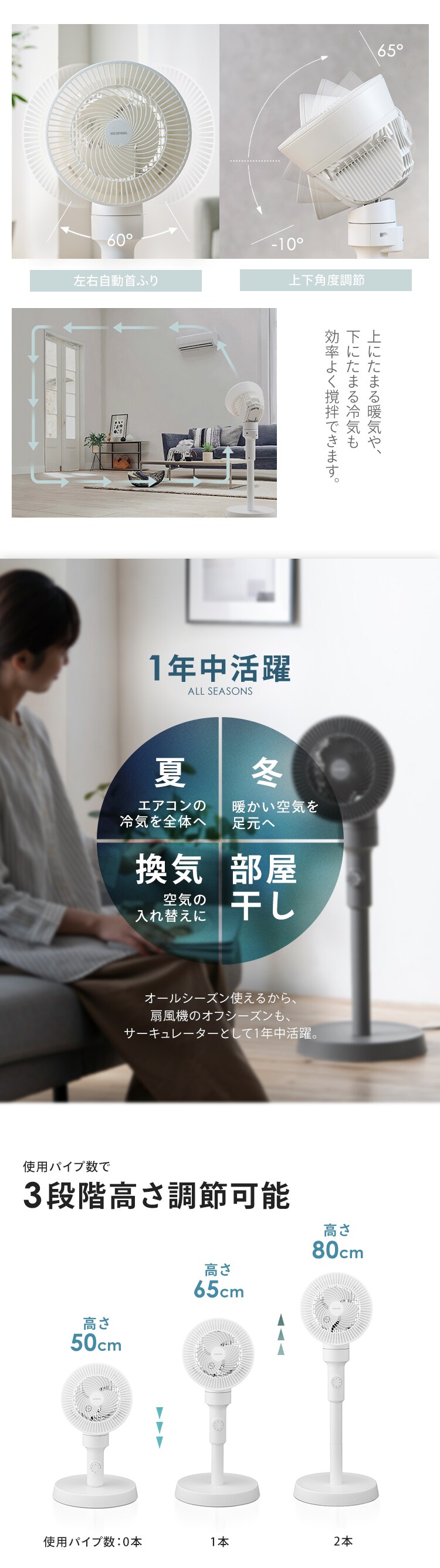【分解丸洗い】 サーキュレーター扇風機 18畳 ダイヤル 左右首振り STF-AC15EC-W ホワイト4