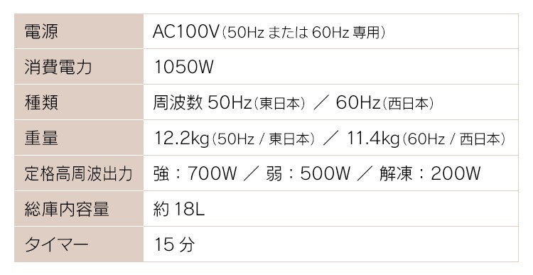 電子レンジ 18Lフラットテーブル ブラック  50Hz/東日本　7