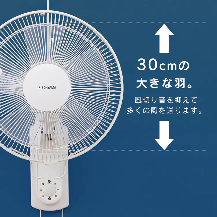 壁掛け扇風機 メカ式 切替ひも 左右首振り WFM-306 ホワイト4