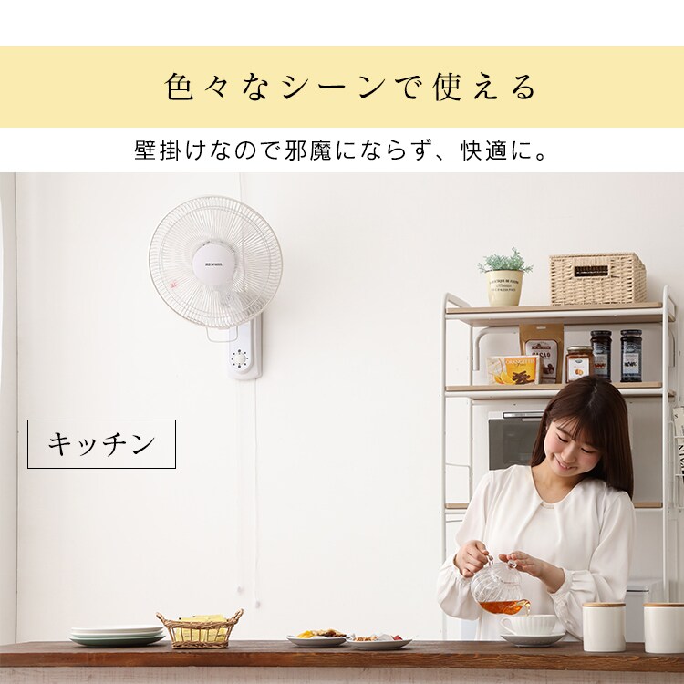 壁掛け扇風機 メカ式 切替ひも 左右首振り WFM-306 ホワイト5