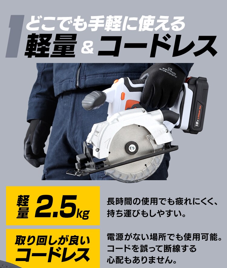 電動ノコギリ 丸のこ 18V 充電式 バッテリー付き JSC1406